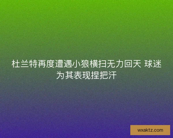 杜兰特再度遭遇小狼横扫无力回天 球迷为其表现捏把汗